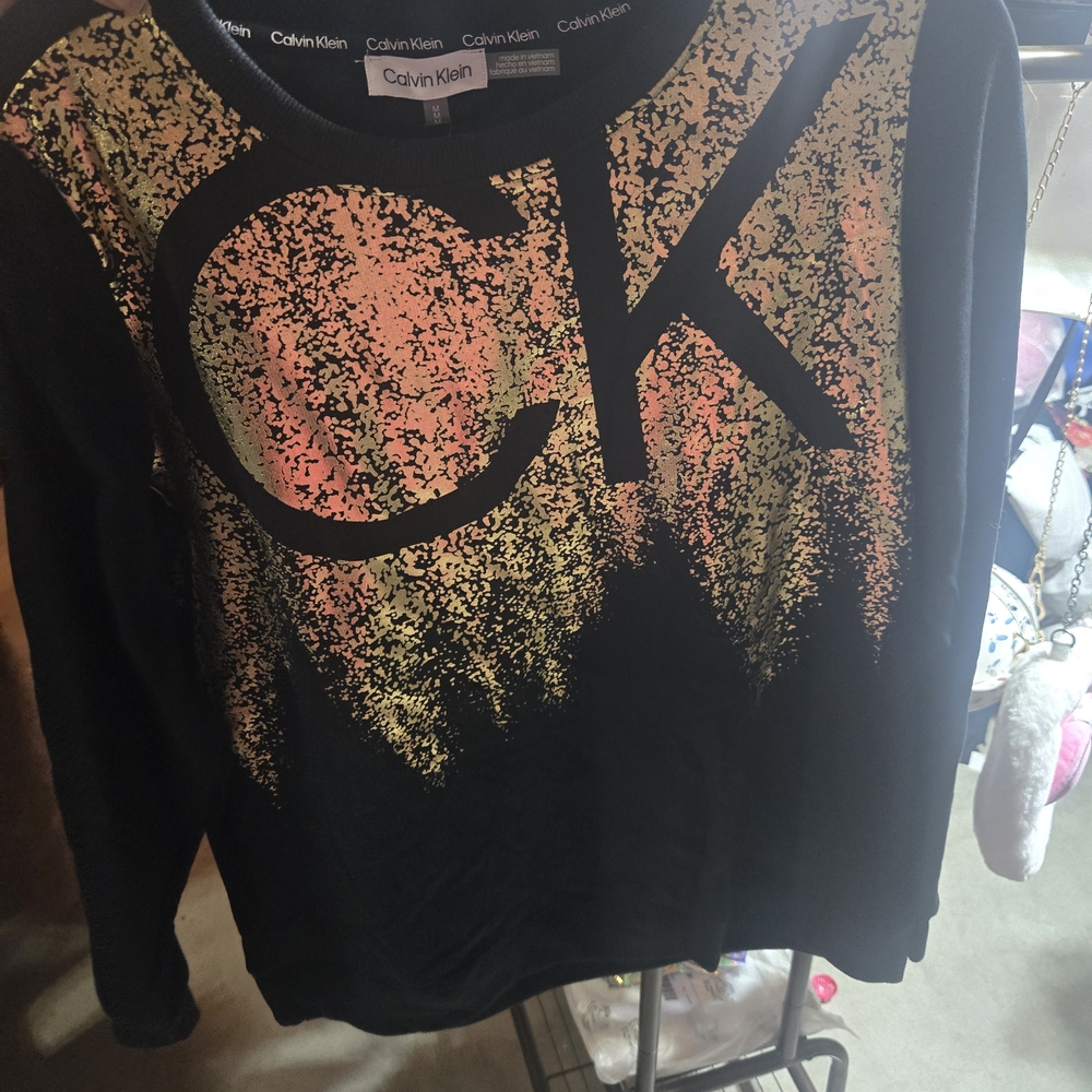 Calvin Klein Black and Gold Long Sleeve Top